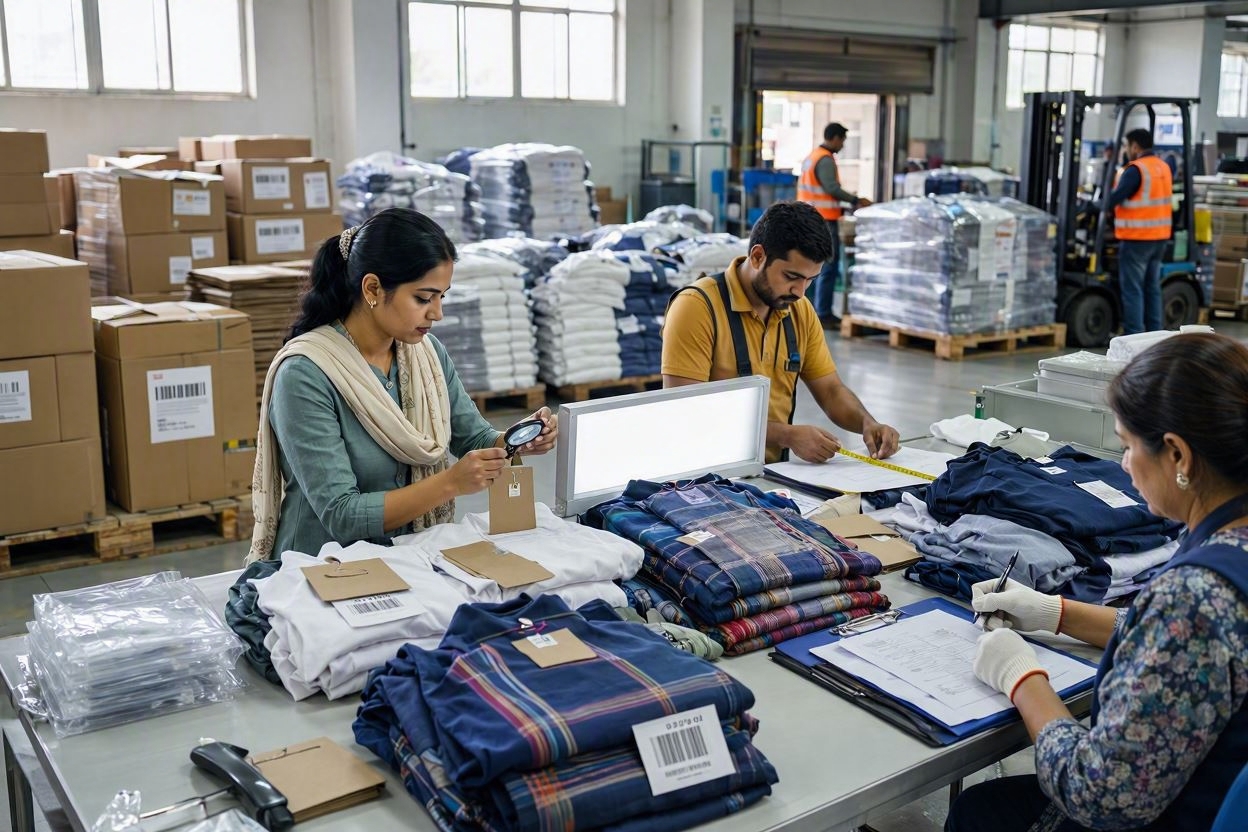 Quality control check of finished garments before shipment